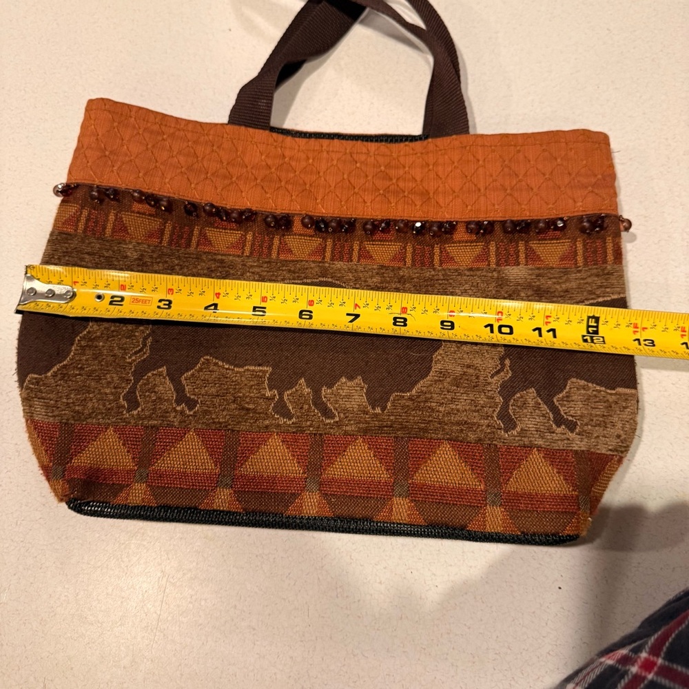 Buffalo print with beads Brown and Orange Tote Bag - Picture 11 of 11